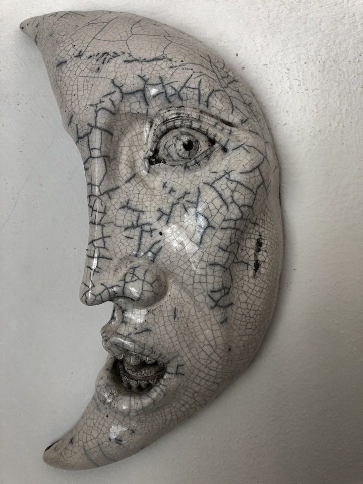 Lunar Lines by Evan Oberholster — crescent-moon raku-fired ceramic face